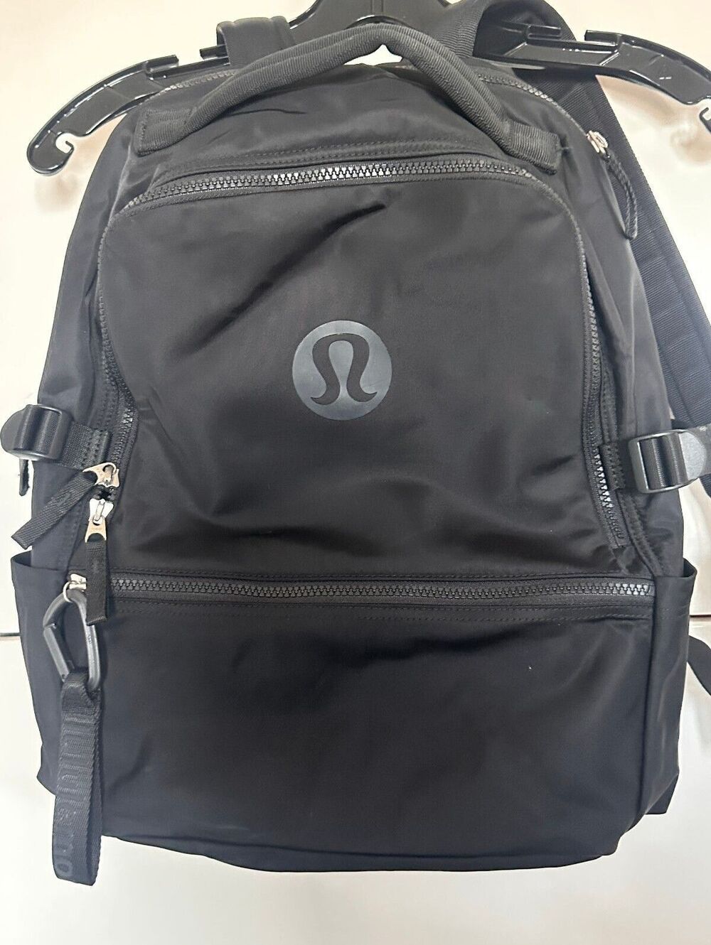 Lululemon Black Nylon Backpack Logo Multi Pocket Gym Travel Unisex One Size